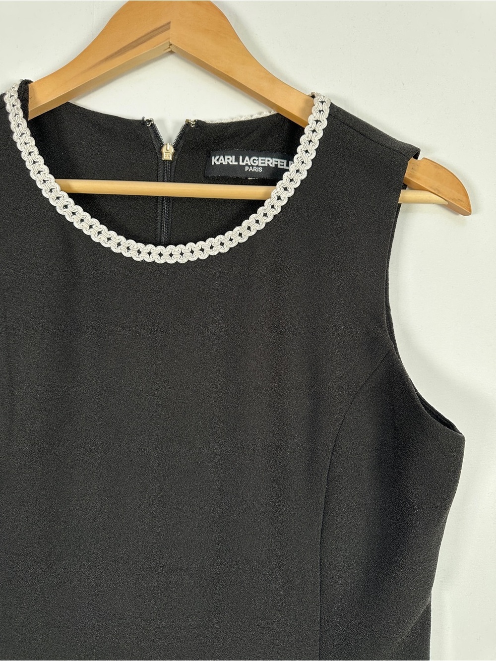 Karl Lagerfeld Black Dress Sleeveless Midi Contrast Trim Work Office Size M - Picture 2 of 8